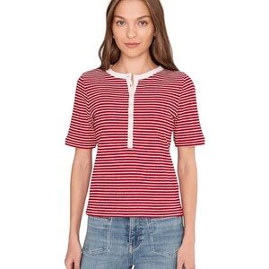 Madewell•Cherry Red Elbow Sleeve Henley Cotton Nubby Jacquard•Size S•NWT